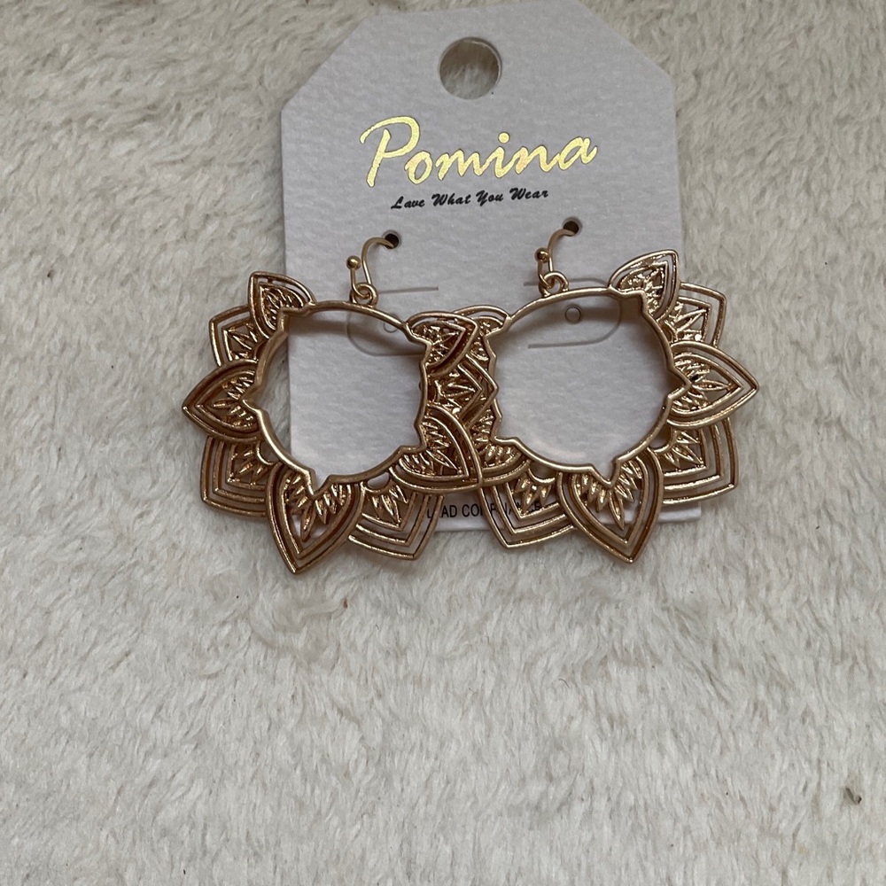 Pomina Gold Floral Sunburst Hoop Earrings